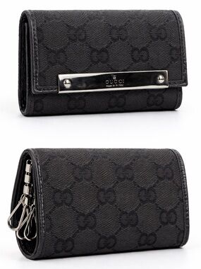 Gucci Black Canvas Monogram Key Wallet
